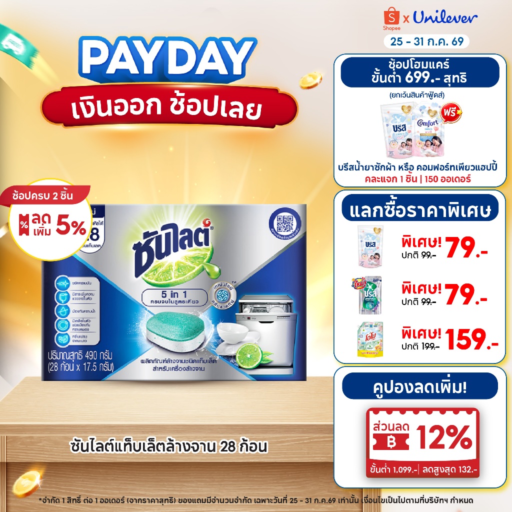 ซันไลต์แท็บเล็ตล้างจาน 28 ก้อน Sunlight Machine Dishwashing Tablet 28 G