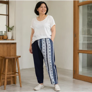 กางเกงผ้าฝ้ายพรางพุง ทรงป้ายใส่สบายไม่อึดอัด