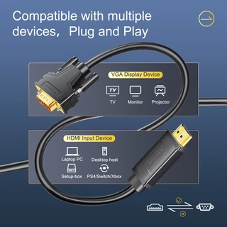 ีUSEEสายAD09ขนาด1M/2M/3M สายDisplayPort to VGA สีทอง DP to VGA Cable สําหรับหน้าจอคอมพิวเตอร์