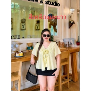 🆕เสื้อ แขนระบายแต่งกุหลาบ ผ้าโรซี่ สม็อคหลัง ทรงเป๊ะ เข้ารูป ใส่แล้วน่ารักมากๆ