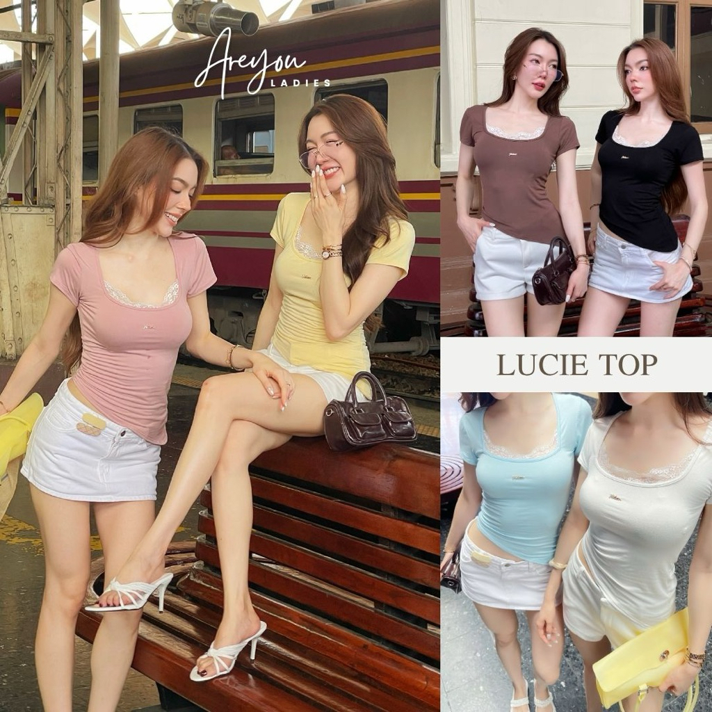NO.648 Lucie Top เสื้อยืดเรยอนแขนสั้นดีไซน์ชายเสื้อเฉียง