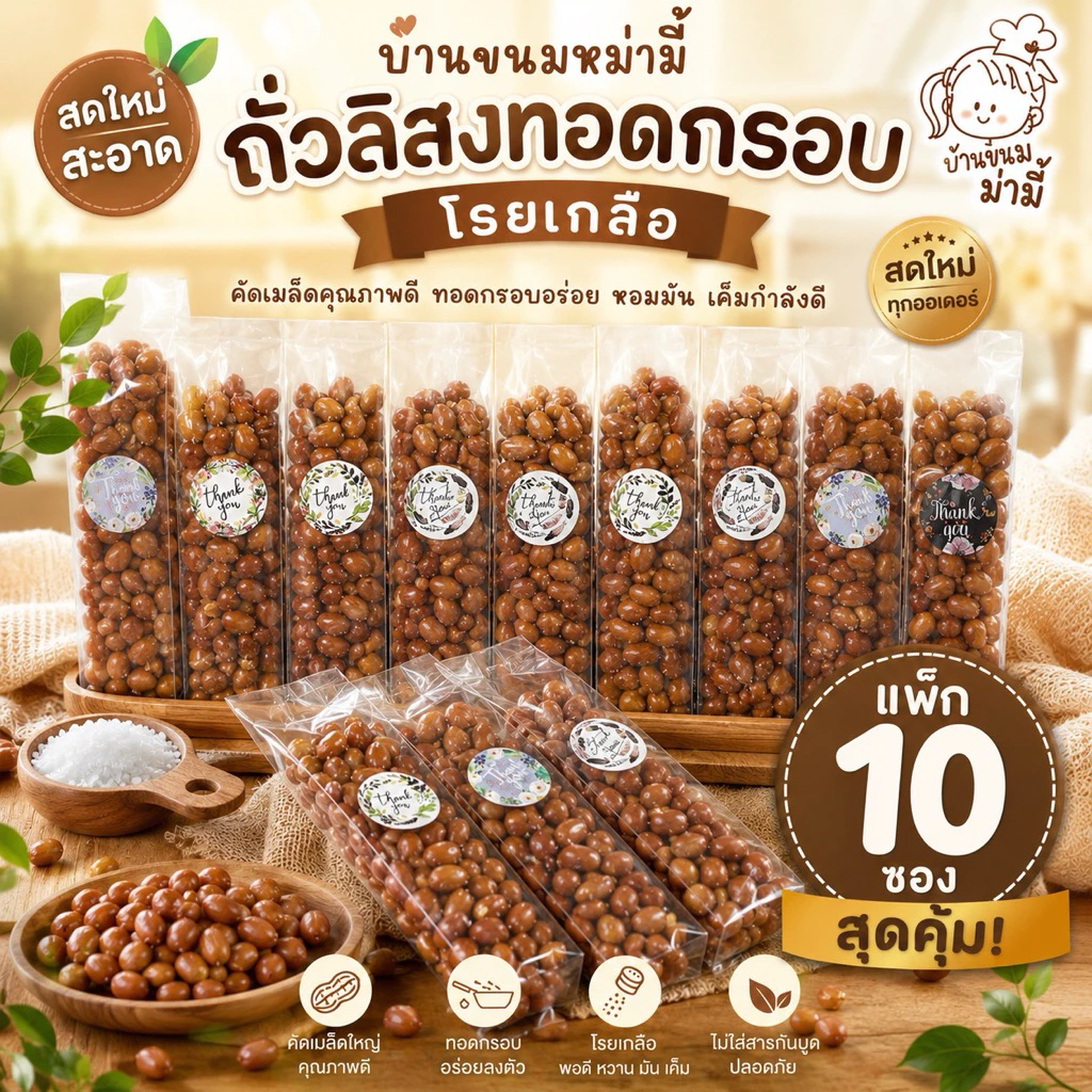 ถั่วลิสงทอดโรยเกลือ แพ็ค 10 ซอง