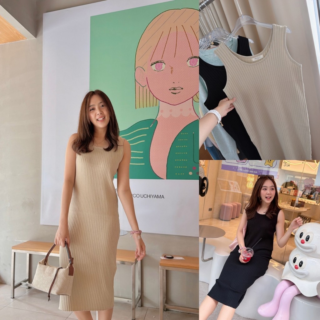 Anna Rib dress   เดรสไหมพรมทอร่องดีไซน์เรียบหรู ทรงตรงกำลังสวย ไม่รัดรูป ใส่แล้วทิ้งตัว ช่วยพรางสัดส่วน