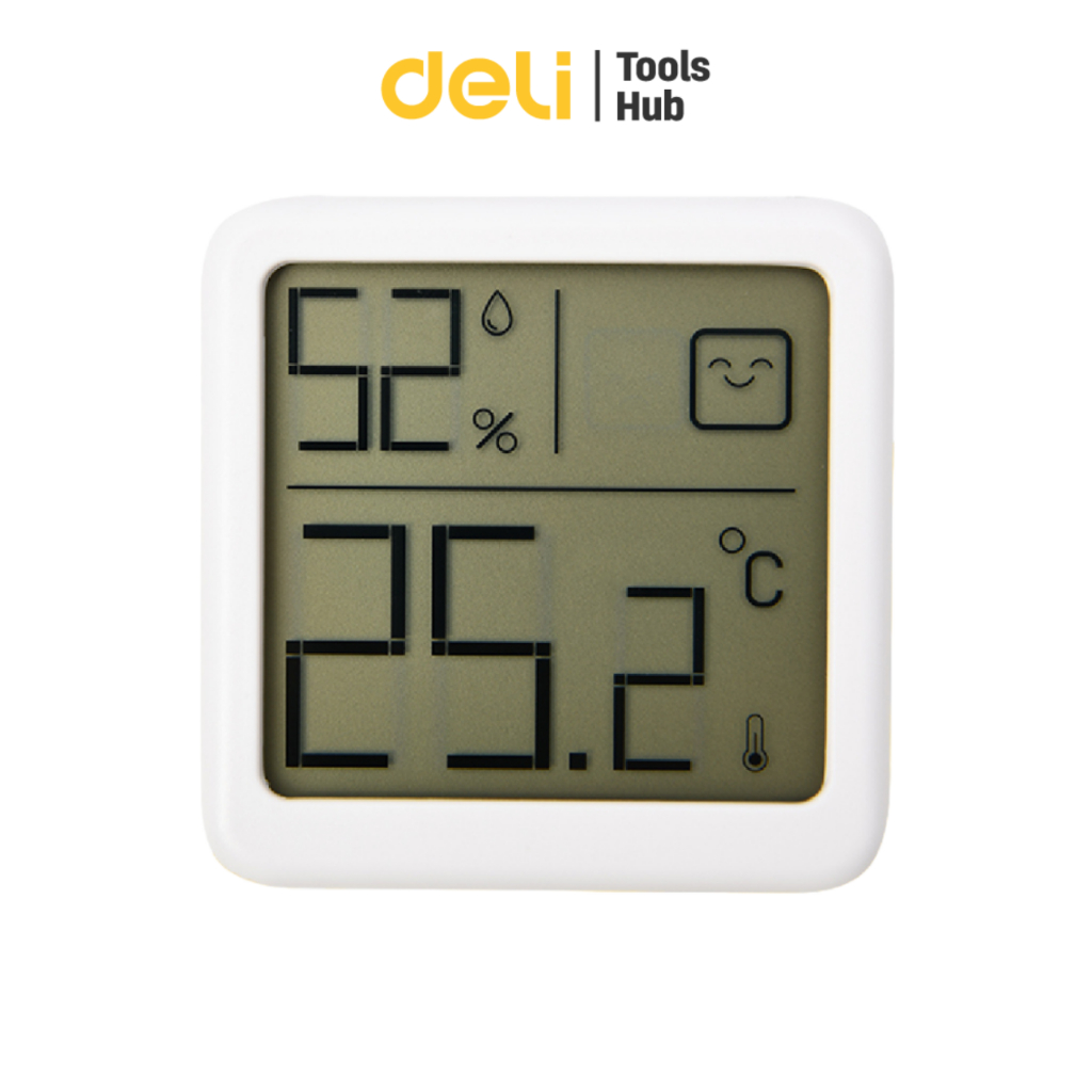 Deli เครื่องวัดอุณหภูมิ เครื่องวัดความชื้นในห้อง จอใหญ่ LCD อ่านค่าชัด Self-lock Digital Thermometer