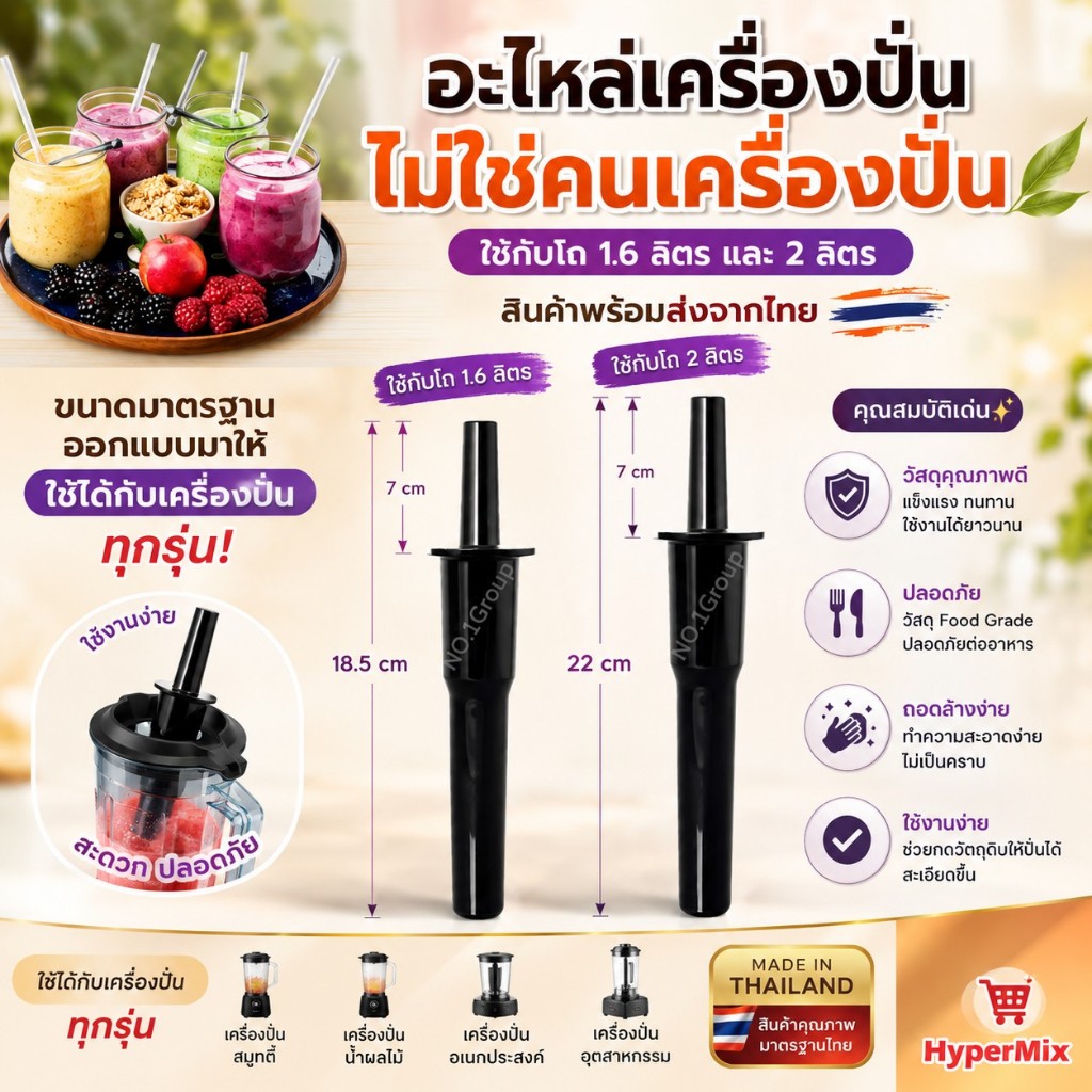 อะไหล่เครื่องปั่น ไม้คนในเครื่องปั่น ด้ามคน แท่งคน ไม้กวน ไม้พาย ใช้กับโถ1.6 และ 2 ลิตร ✔🚚พร้อมส่ง