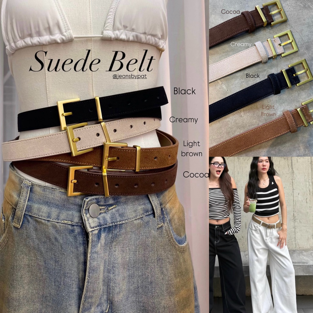Suede belt เข็มขัดหนังไหล่สีทองพร้อมส่ง