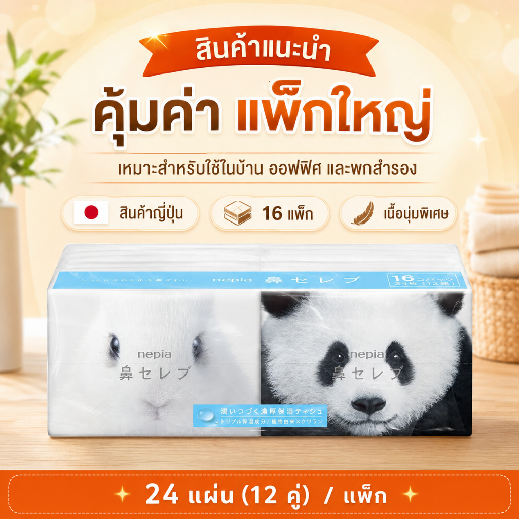 กระดาษทิชชู่พกพา Nepia Hana Celeb ทิชชู่ญี่ปุ่นนุ่มพิเศษ 16 ห่อ ของแท้ 100% นำเข้าจากญี่ปุ่น 🇯🇵