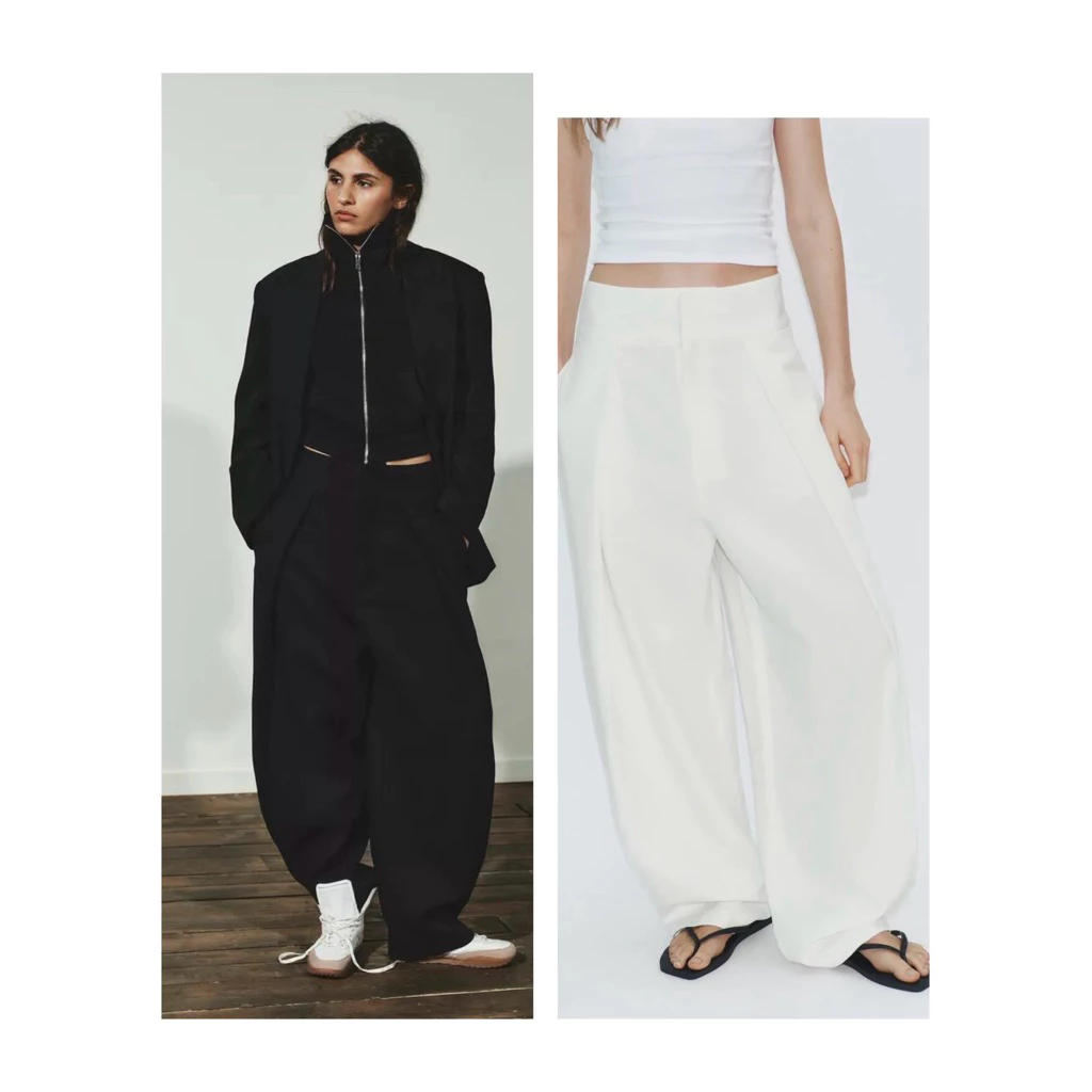 ZARA Balloon Trouers กางเกงผ้าคอตตอน เอวสูง (เหนือสะดือ) ผ้ายืด งานแท้