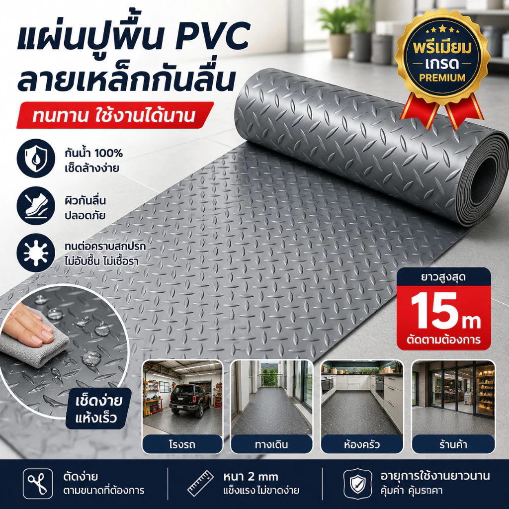 แผ่นกันลื่น ฉีกไม่ขาด แผ่นปูพื้น กว้าง1.2/1.5M*1/2/3/5M PVC อ็อกซ์ฟอร์ด ในห้องครัว แผ่นรองกันลื่น พื้นแผ่นยาง แผ่นยางปูพ