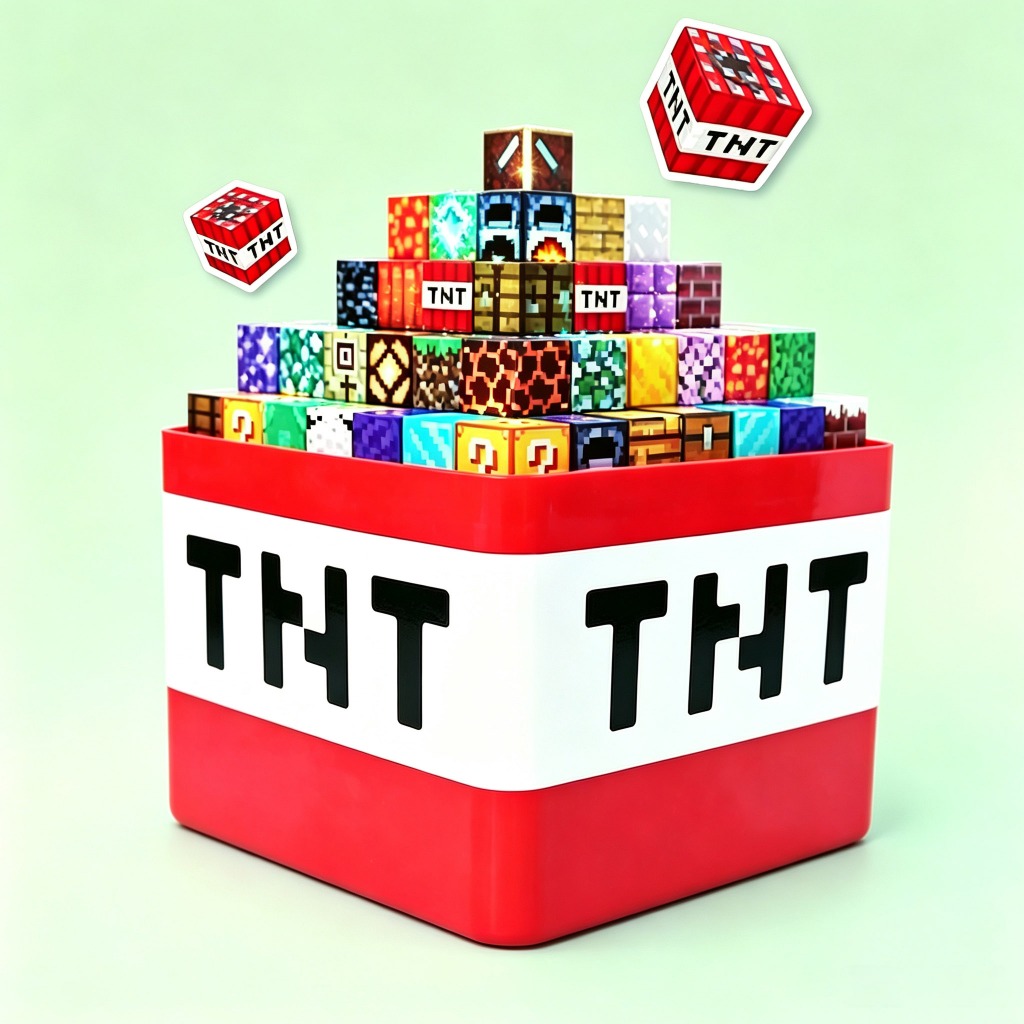 ของเล่นบล็อกแม่เหล็กสไตล์พิกเซล กล่องเก็บ TNT สร้างสรรค์เสริมทักษะสมอง