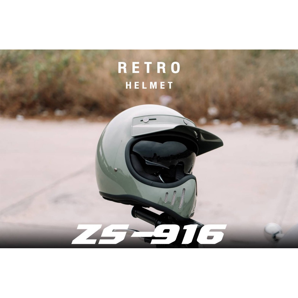 หมวกกันน็อควิบากวินเทจ ZEUS  ZS-916D มีแว่นกันแดดในตัว และปีกบังแดด