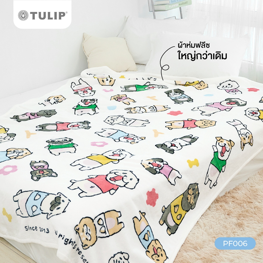 Tulip Fleece หมาจ๋า  60x80 นิ้ว ลาย PF006 ห่มอุ่นนุ่มสบาย ลิ