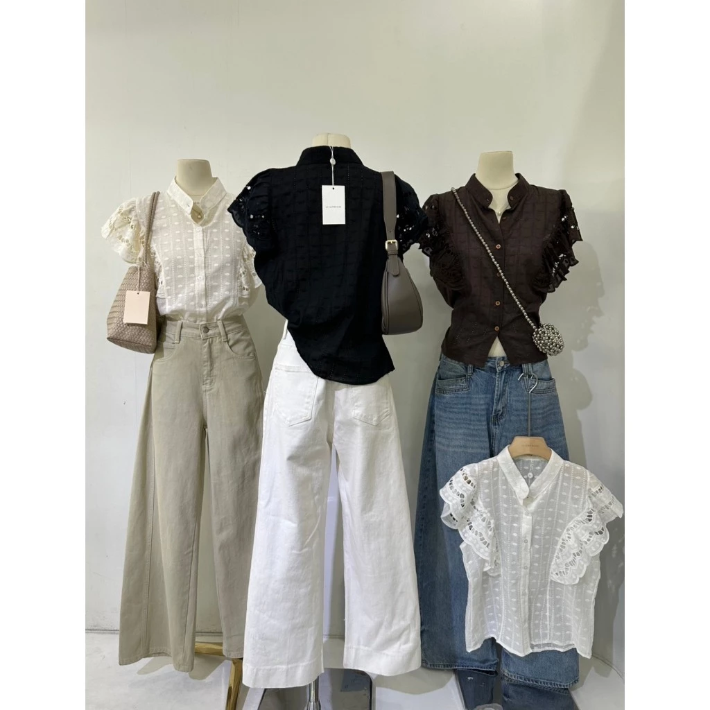 M2086 เสื้อเชิ้ตคอจีนงานปักฉลุ "Lace Ruffle" สวยแพง สไตล์ลักชู