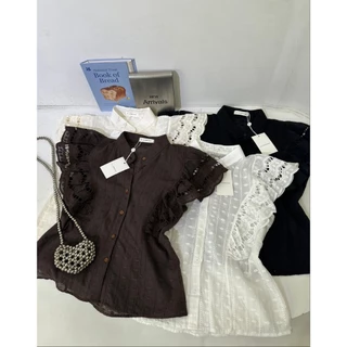 M2086 เสื้อเชิ้ตคอจีนงานปักฉลุ "Lace Ruffle" สวยแพง สไตล์ลักชู