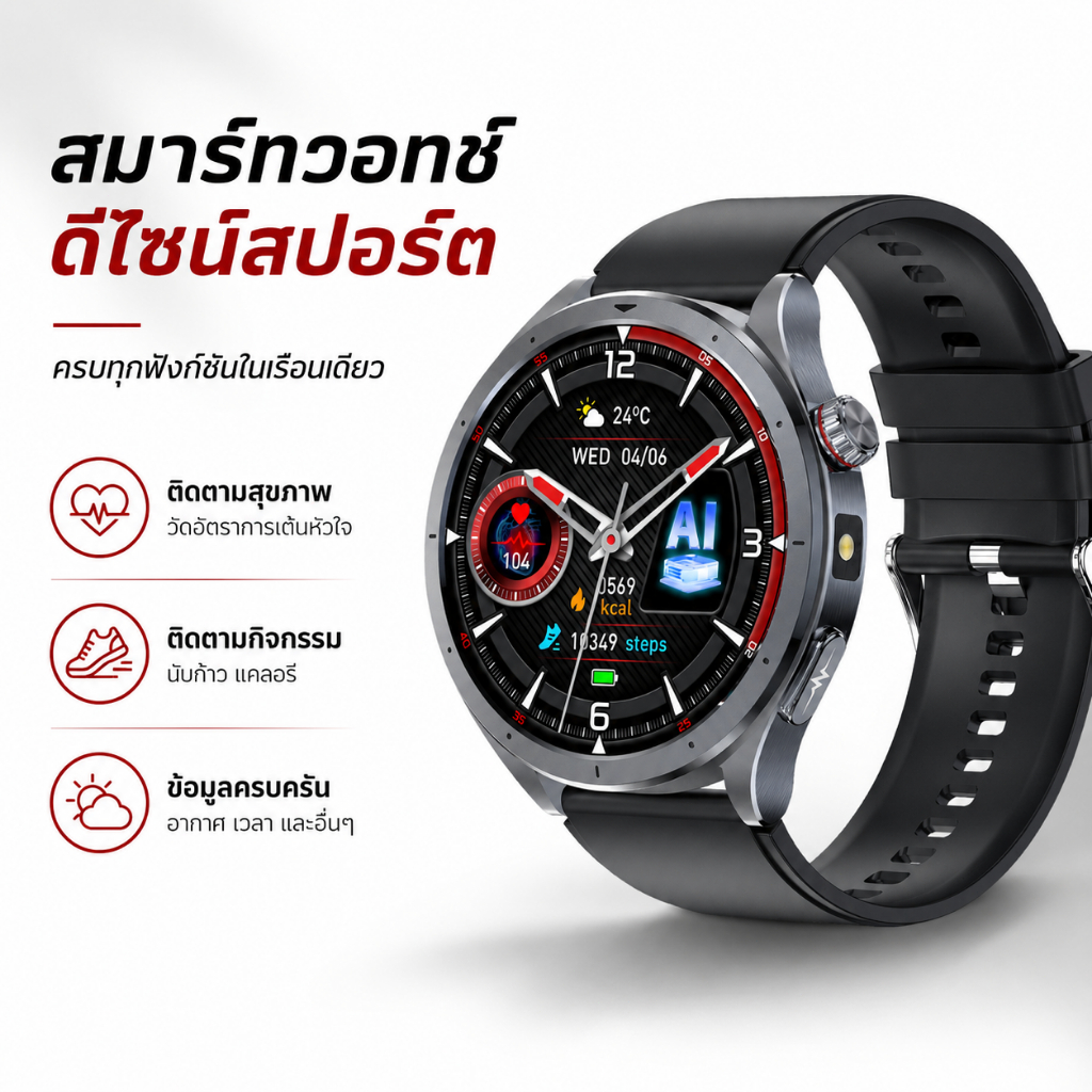 [Pure Health] สมาร์ทวอทช์ HR6 วัดค่าเลือด/ไขมัน/กรดยูริค 150+ โหมดออกกำลังกาย IP67