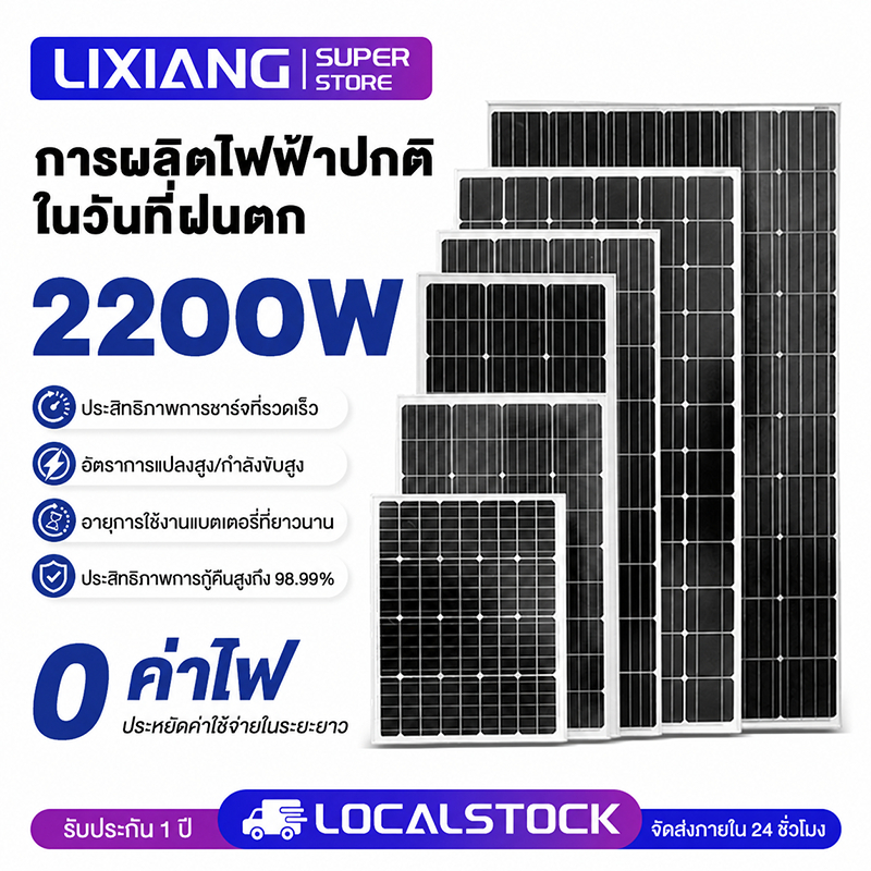 ✨ 0 ค่าไฟฟ้า ✨แผงโซล่าเซลล์ 18V/500W 800W 1600W 2200W พร้อมสาย Solar Cell โซล่าเซลล์ Solar Panel กันน้ำ กันฟ้าร้องฟ้า