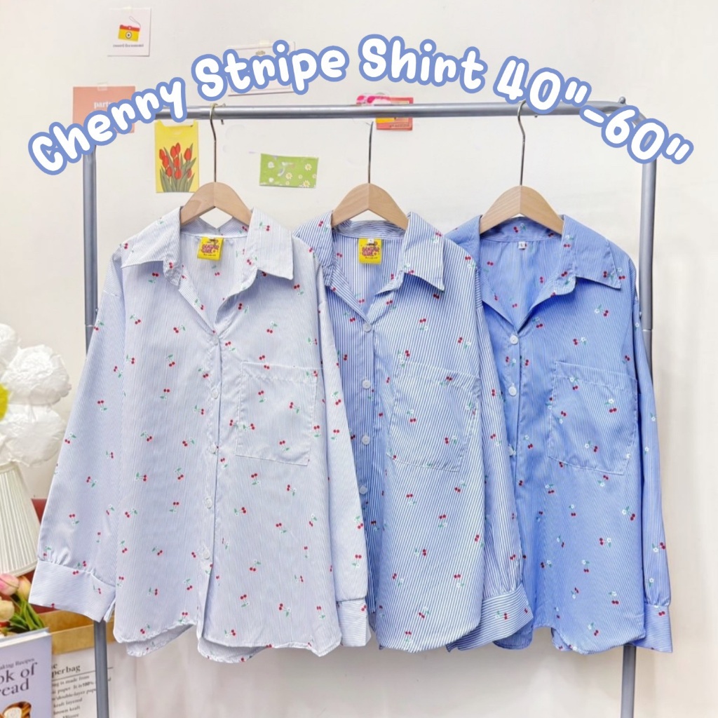 *ส่งด่วน-ส่งทุกวัน*เสื้อเชิ๊ต Cherry Stripe Shirt 40"-60"