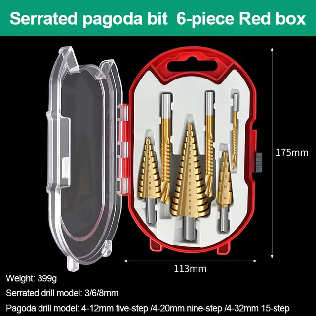 ดอกสเต็ป ทรงเจดีย์ เจาะขยาย คว้านรู ขนาด 4-32 มม. Step Drill Titanium Size 4-32mm. 3 Pcs.Set / 6 Pcs.Set