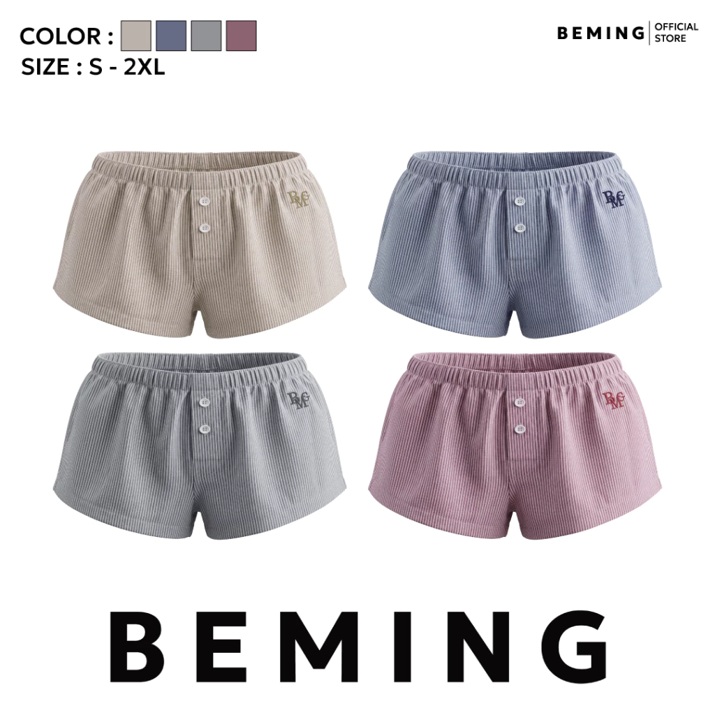 Bemingshorts060(S-2XL) - Doo Shorts - กางเกงขาสั้นเอวยางยืดลายทางดีไซน์สวมใส่ง่าย