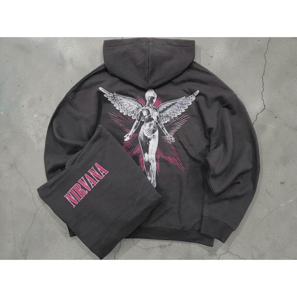 Nirvana hoodie ▪️เสื้อฮู้ด เสื้อวง Nirvana  สีดำฟอก  ☮️งาน official แท้ (TS775)