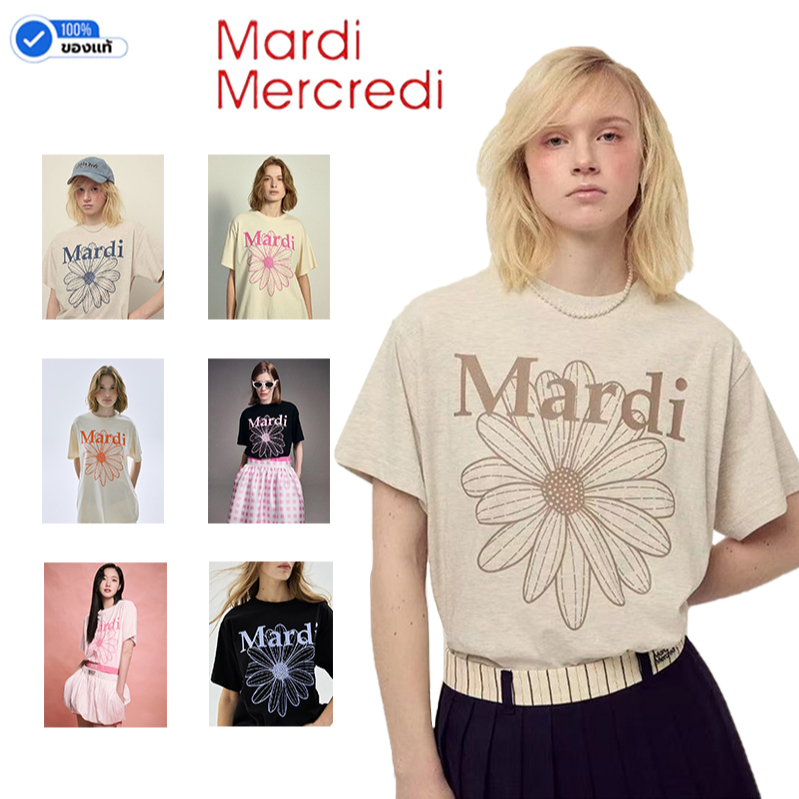 สินค้าพร้อมส่ง • เสื้อยืดทรงหลวมพิมพ์ลายดอกไม้ Mardi สไตล์เดียวกับแบรนด์ดังจากเกาหลี ผ้าฝ้ายนุ่ม ราคาพิเศษ