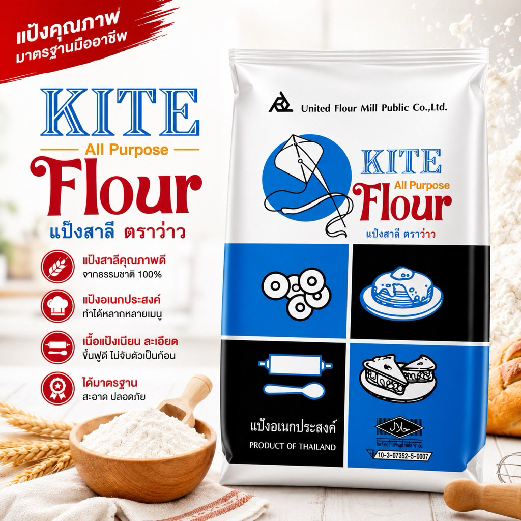 แป้งว่าง แป้งอเนกประสงค์ 1 กิโลกรัม ตราว่าว สำหรับทำขนมและอาหาร