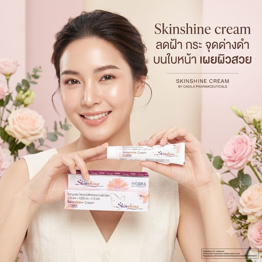 skinshine cream ใช้ทาบริเวณที่เป็นฝ้า กระ ทาบางๆก่อนนอนทุกคืน