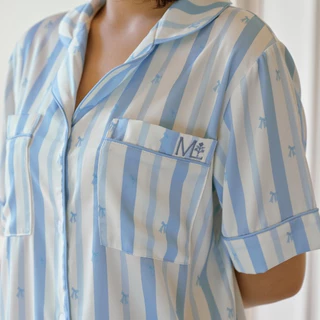 MUSLIN Ribbon Stripes - Silk Satin Pajamas [Basic collection]