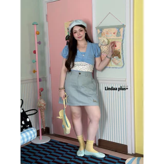 LindaaPlus-- กระโปรงทรงเอ 𝐑𝐮𝐤𝐚 ˚.🎀༘⋆.𐙚 ̊ ผ้ายีนส์แท้ เนื้อหนานุ่ม เนื้อดี มาพร้อมกางเกงซับใน ดีเทลปักอะไหล่ที่ชายกระโปรง