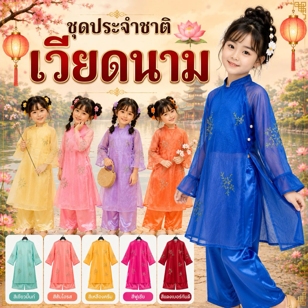 🔥ส่งไว จากกรุงเทพ🔥#8641 ชุดอาเซียน ชุดเวียดนาม เด็กผู้หญิง ชุดประจำชาติ ชุดนานาชาติ