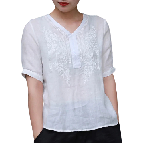 XWbrand  เสื้อฤดูร้อนวีคอปักลายดอกไม้ ผ้าอ่อนโยนต่อผิว แต่งตัวเข้ากับทุกกางเกง ส่งตรงจากไทย พร้อมส่ง