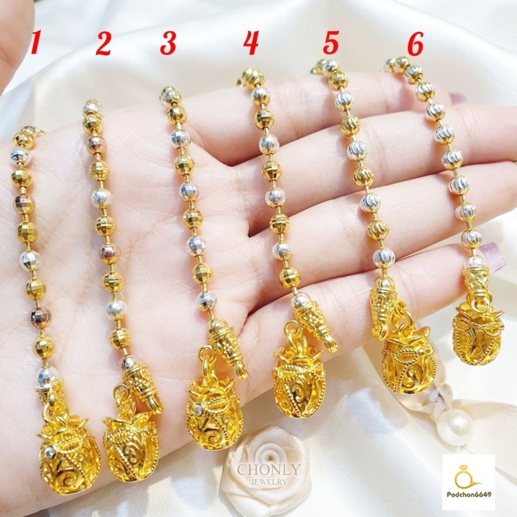 สร้อยข้อมือ2-3กษัตริย์ห้อยจี้ถุงทอง งานอิตาลีแท้92.5% ขนาดเม็ด 4 มิล ตะขอมีตราปั๊มเหมือนแท้