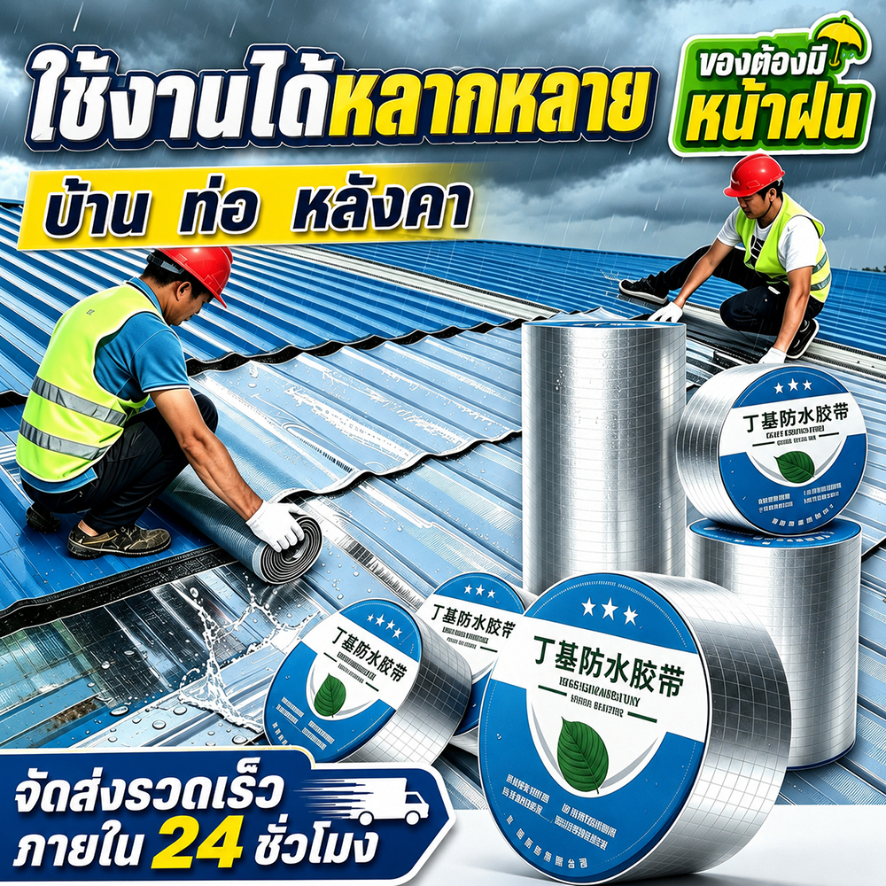 [ส่งด่วนจากไทย] เทปกาวกันน้ำ เทปกันน้ำอะลูมิเนียมและบิวทิล สำหรับหลังคา ผนัง ท่อ ซ่อมรั่ว ยึดแน่น ทนแดดฝน ใช้ง่าย