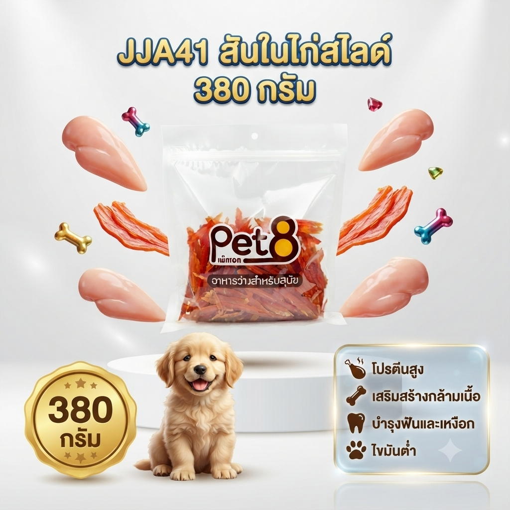 Pet8 ขนมสุนัข สันในไก่แท้สไลด์ Sasami Jerky (ห่อใส) 420G