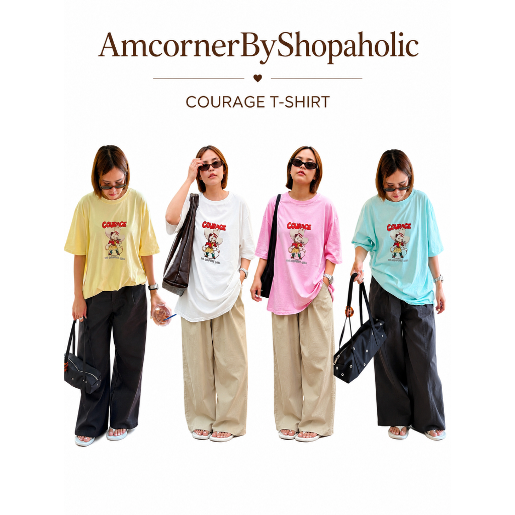 AMCORNER🤎🤎COURAGE T-SHIRT🤎🤎 ผ้ายืดเนื้อดี เนื้อผ้าใส่สบาย ไม่ร้อน เสื้อยืด