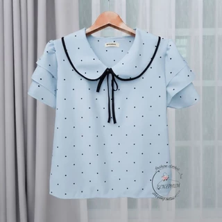 เสื้อแฟชั่นผู้หญิง คอบัว แขนระบาย3 ชั้น