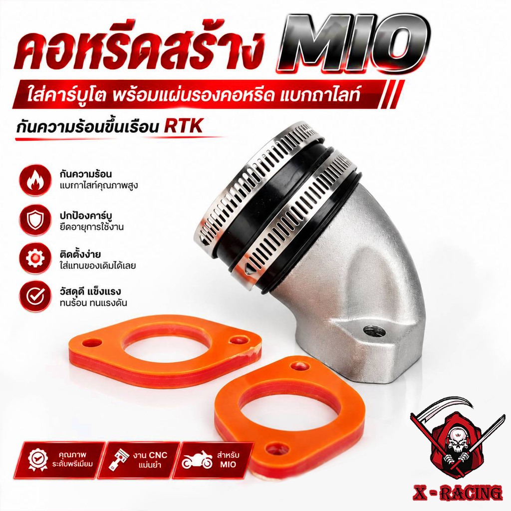คอหรีดสร้าง MIO ใส่คาร์บูโต พร้อมแผ่นรองคอหรีด แบกกาไลท์ กันความร้อนขึ้นเรือน RTK