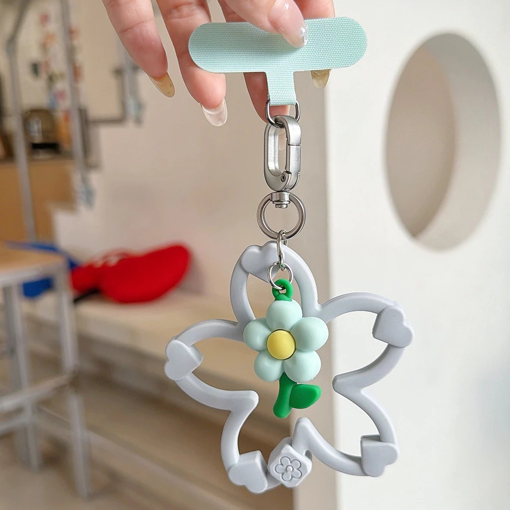 สายคล้องโทรศัพท์ Cherry Blossom ซิลิโคนคล้องมือถือ Lanyard Letter Bell จี้ข้อมือ/พวงกุญแจ
