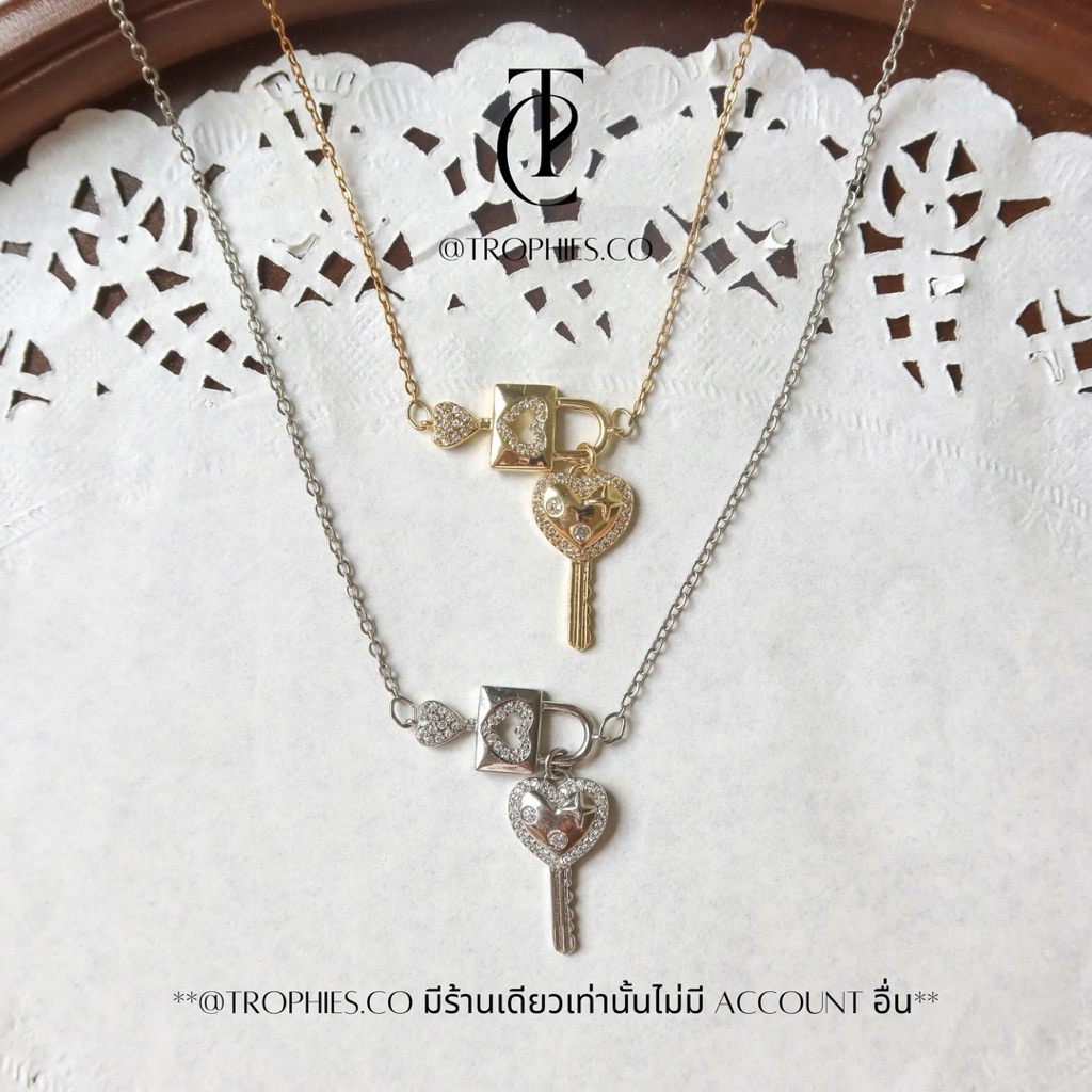 Trophies.co - Love Key Necklace สร้อยคอหัวใจ สร้อยคอกุญแจ