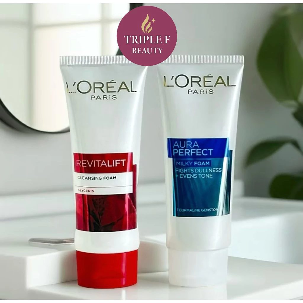 ⭐️พร้อมส่ง|แท้100%⭐️โฟมล้างหน้า L'Oréal Paris Revitalift Cleansing Foam และ Aura Perfect Milky Foam 100ml