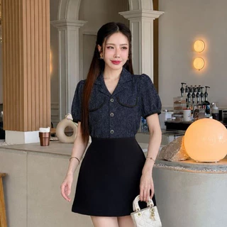 [S-XXL] เสื้อคอปกเชิ้ตแต่งกุ้นเนื้อนิ่มลื่นแขนสั้น