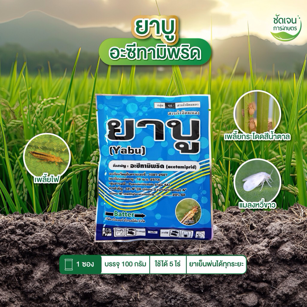 ยาบู (อะซีทามิพริด) เพลี้ยไฟ บั่ว แมลง หนอนชอนใบ ออกฤทธิ์2ทางน็อคและดูดซึม 1ซองได้5 ไร่ ขนาด100 กรัม