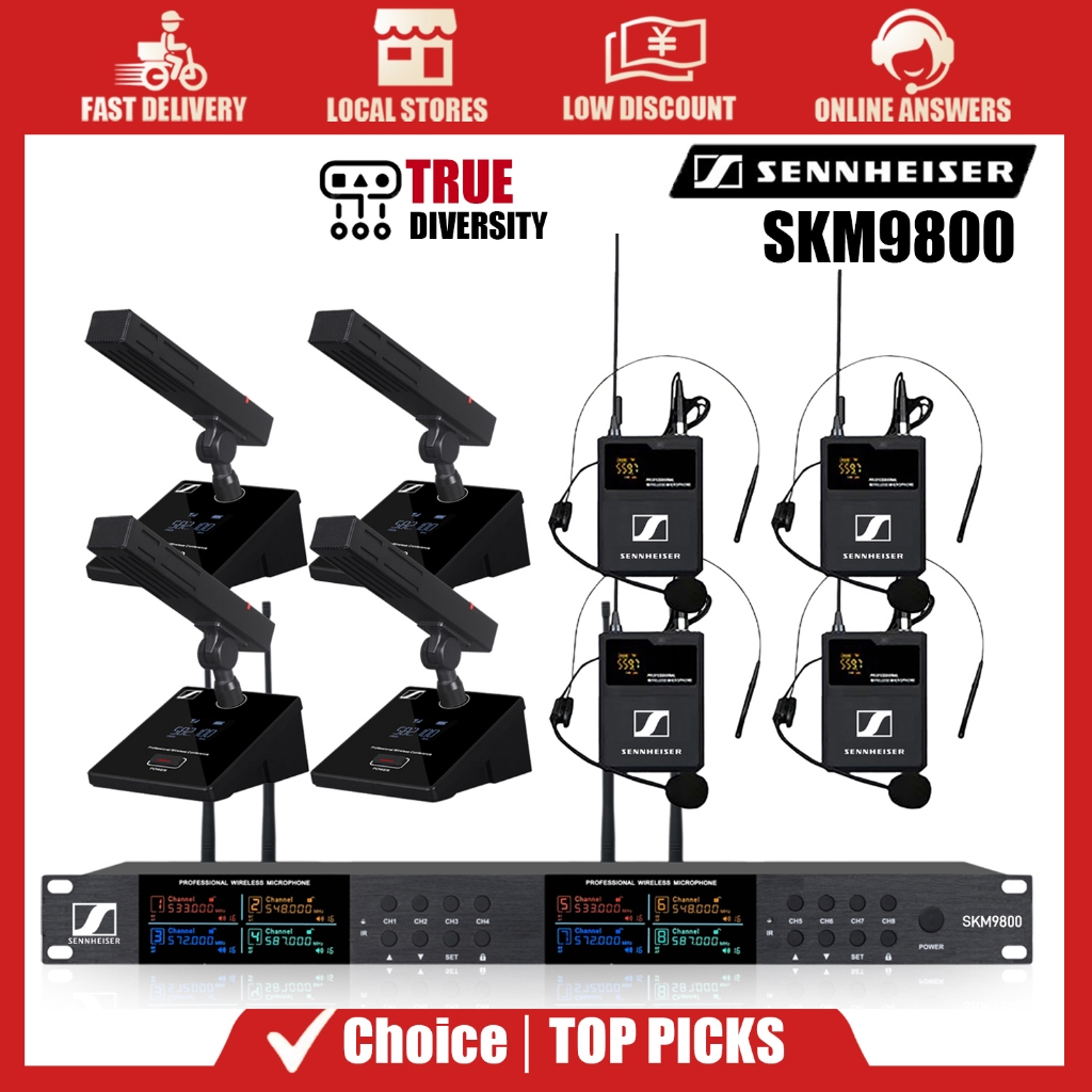 ไมค์ไร้สาย Sennheiser SKM9800 8 ช่อง ผสม 4หนีบปก+4คอสั้นประชุม UHF ดิจิตอล เบาสบาย สำหรับงานพูดประชุ