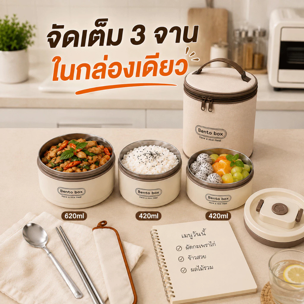 สนับสนุนCOD กล่องข้าวสแตนเลส ข้าไมโครเวฟได้ กล่องอาหาร กล่องข้าว บ้านช้อนตะเกียบกระเป๋าฉนวน