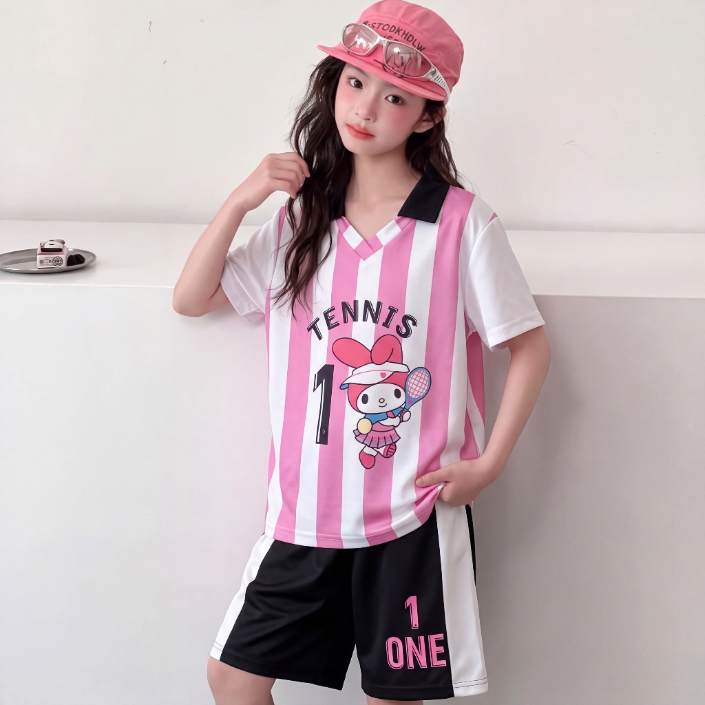 ชุดเซ็ทเด็กผู้หญิงแฟชั่น เสื้อแขนสั้นกางเกงขาสั้น รูปที่ 4