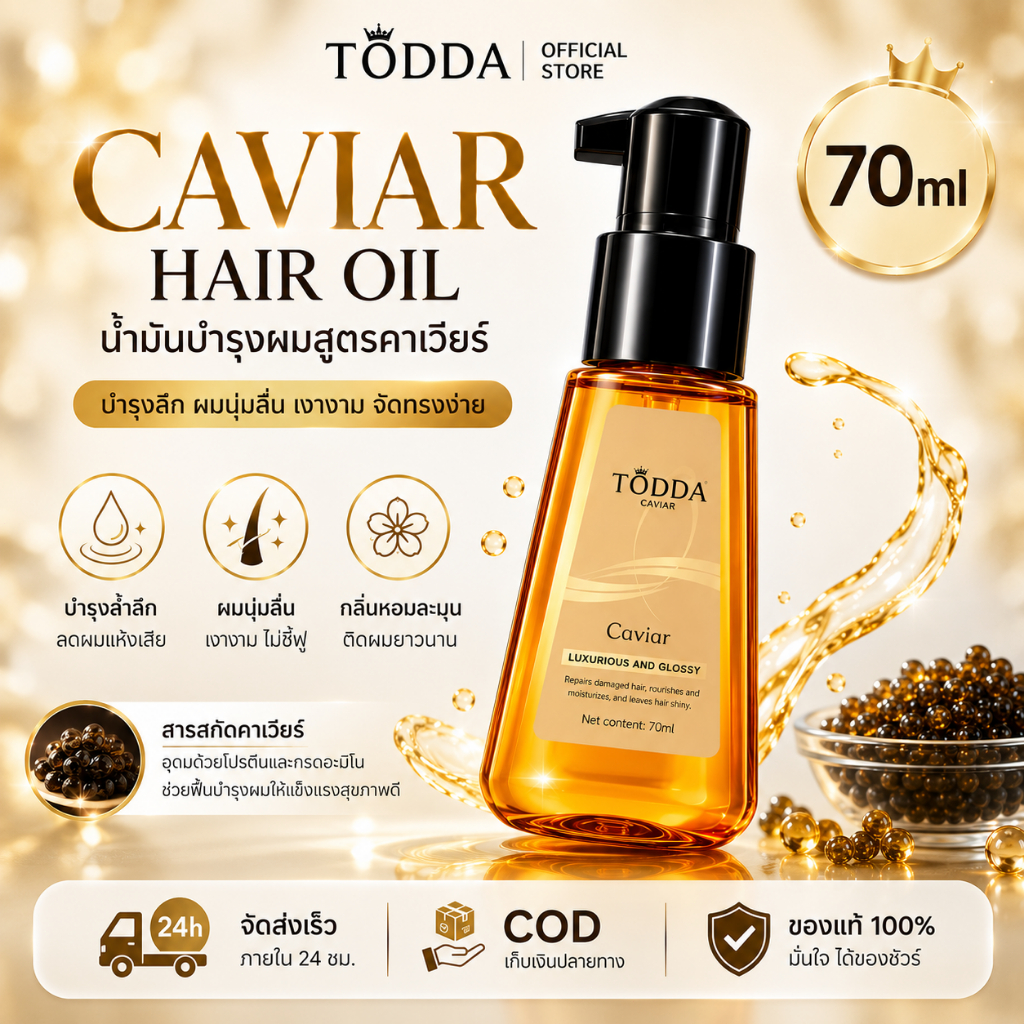 TODDA แฮร์ออยล์เซรั่ม ฟื้นฟูผมแห้งเสีย ลดแตกปลาย ให้ผมเงางาม