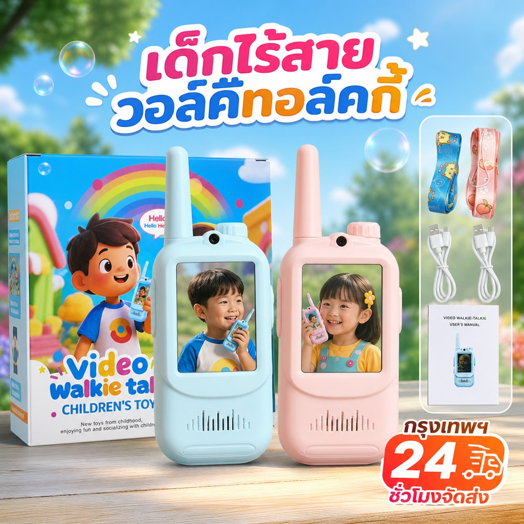 เครื่องส่งรับวิทยุสำหรับเด็ก Kids WalkieTalkie 2pcs กล้อง HD ชาร์จได้ เสียงแปรผัน เครื่องส่งรับวิทยุไร้สายพร้อมวิดีโอ ขอ