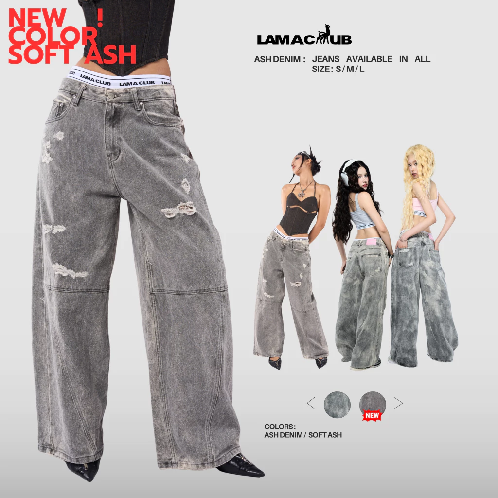 Ash Denim & Soft Ash กางเกงยีนส์ฟอก เอวกลาง ขนาดเอวกลาง สำหรับใส่เป็นเอวต่ำเพิ่ม 1 ไซส์