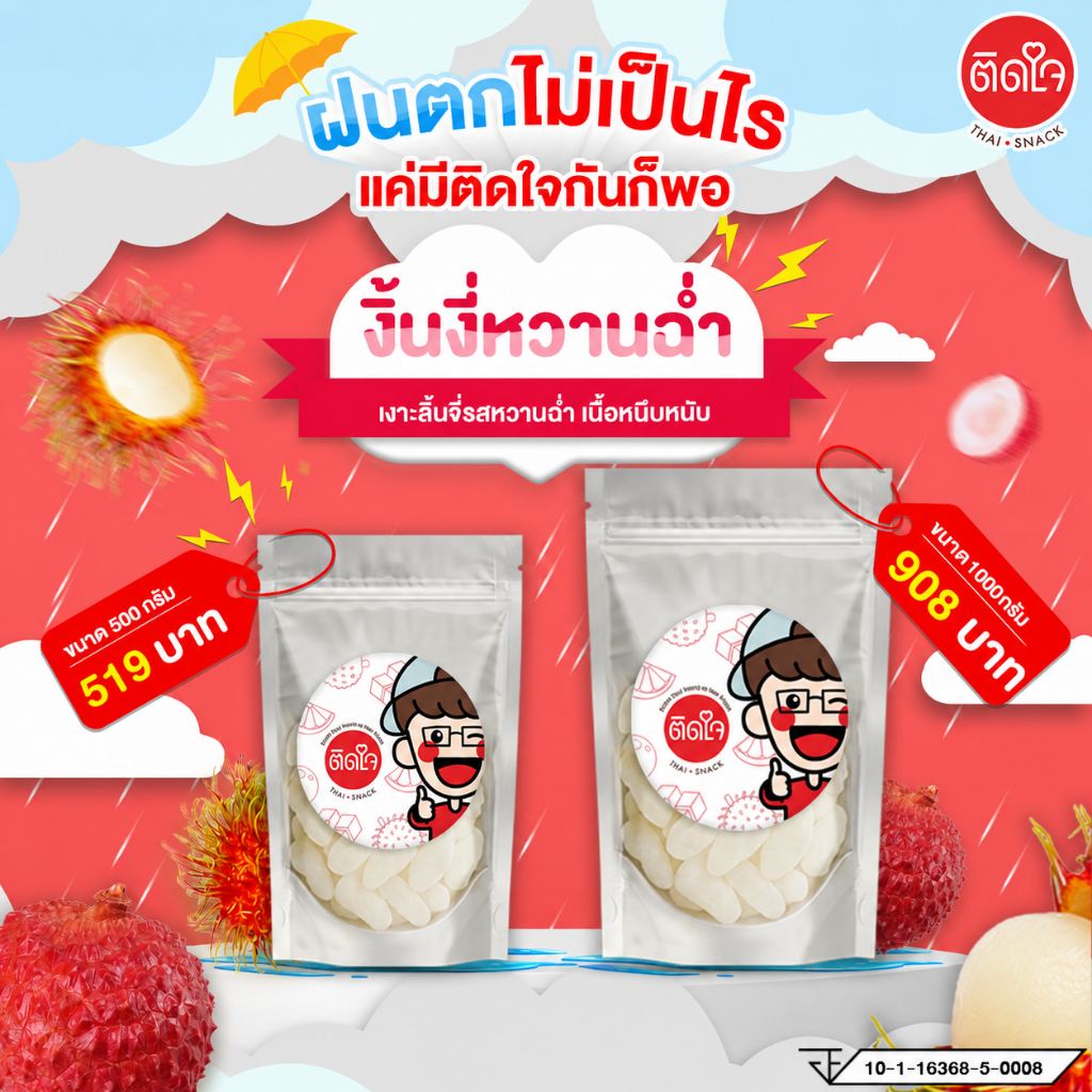 [TidjaiThaisnack 500 กรัม เงาะรสชาติลิ้นจี่] เงาะรสชาติลิ้นจี่ครึ่งกิโลกรัม ผลไม้อบแห้ง ขนมทานเล่น เกรดพิเศษ