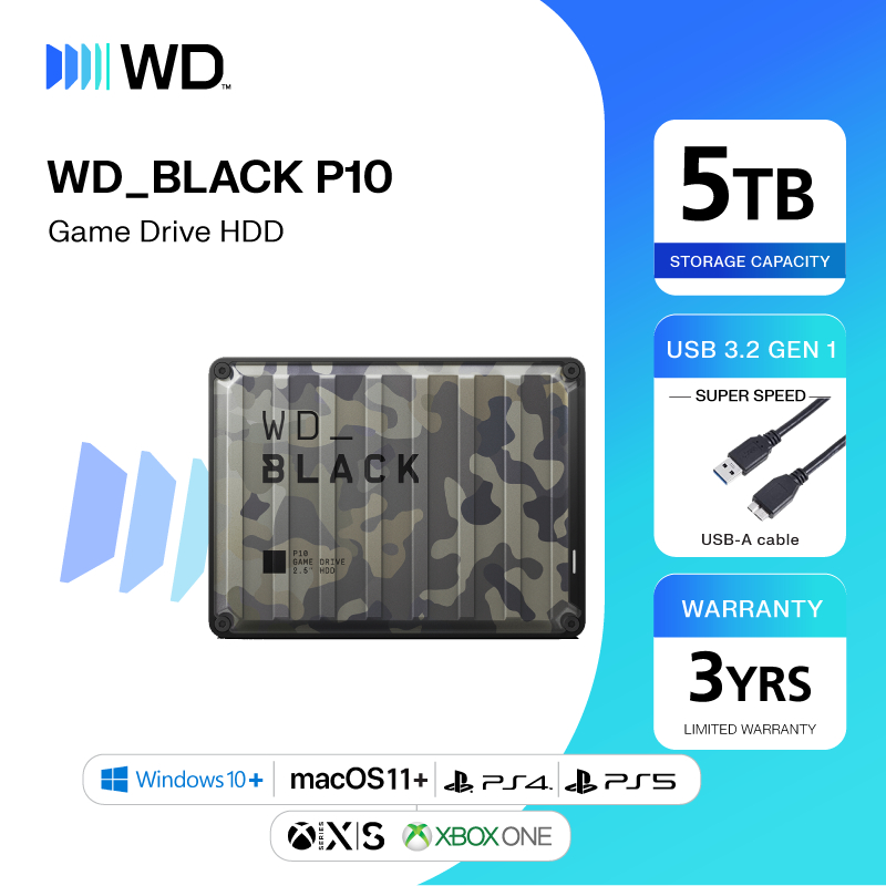 Western Digital WD_BLACK P10 5 TB GAME DRIVE USB 3.2 Gen 1 Camo Edition External Harddisk ฮาร์ดดิสพก